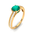 Emerald Solitaire Engagement Ring with Diamond Side Stones Emerald - ( AAA ) - Quality - Rosec Jewels