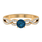 1 CT Round Shape London Blue Topaz and Diamond Criss Cross Ring London Blue Topaz - ( AAA ) - Quality - Rosec Jewels