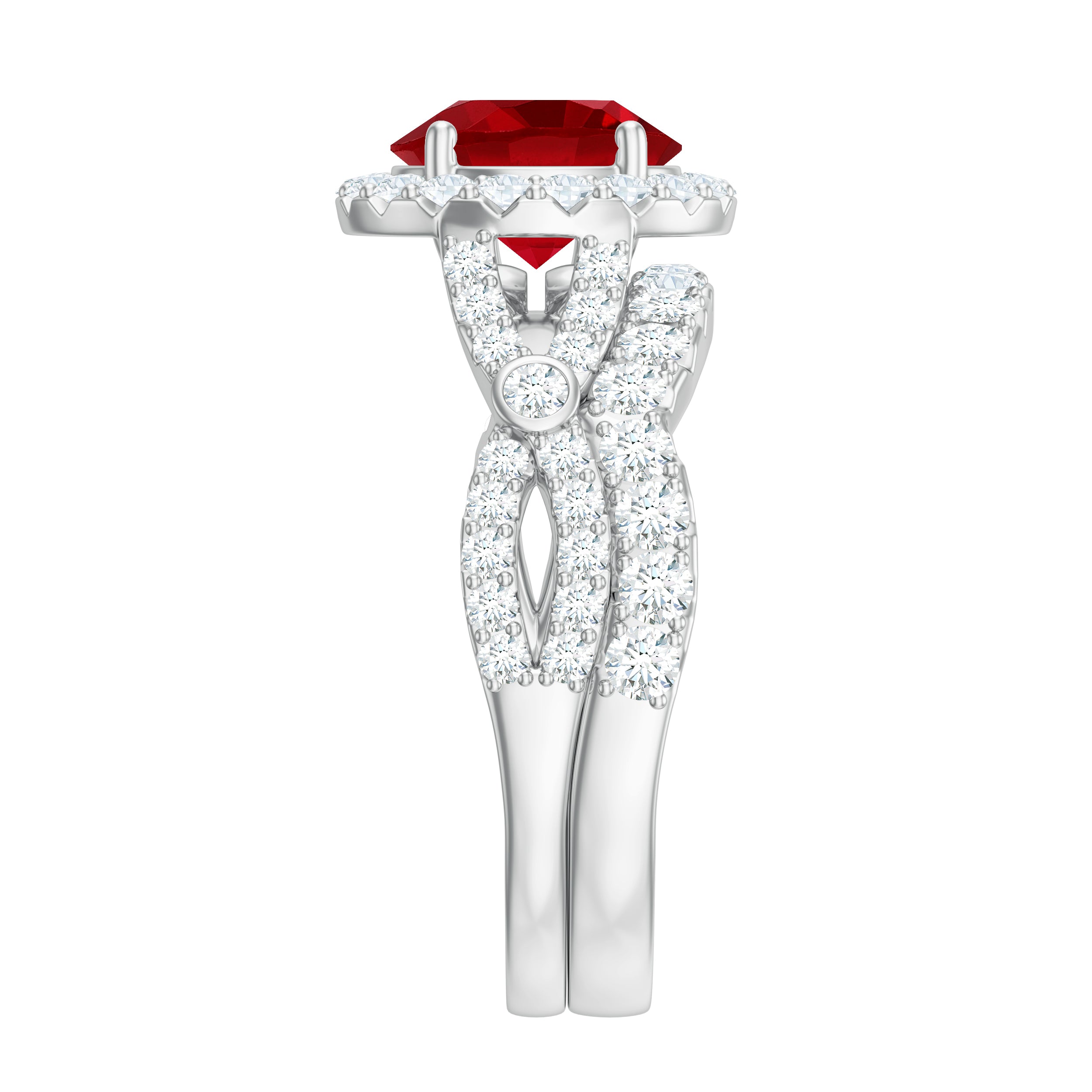 4 CT Created Ruby and Moissanite Crossover Bridal Ring Set Lab Created Ruby - ( AAAA ) - Quality - Rosec Jewels