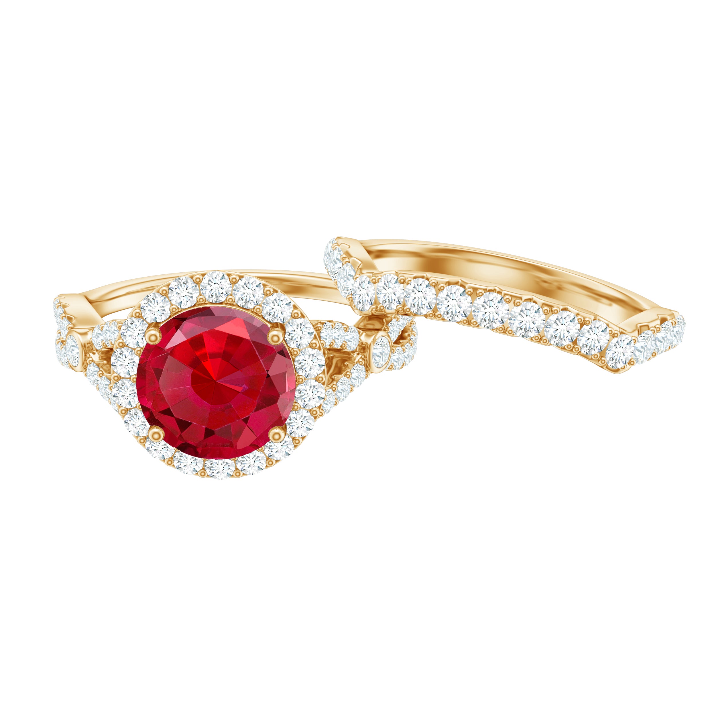 4 CT Created Ruby and Moissanite Crossover Bridal Ring Set Lab Created Ruby - ( AAAA ) - Quality - Rosec Jewels