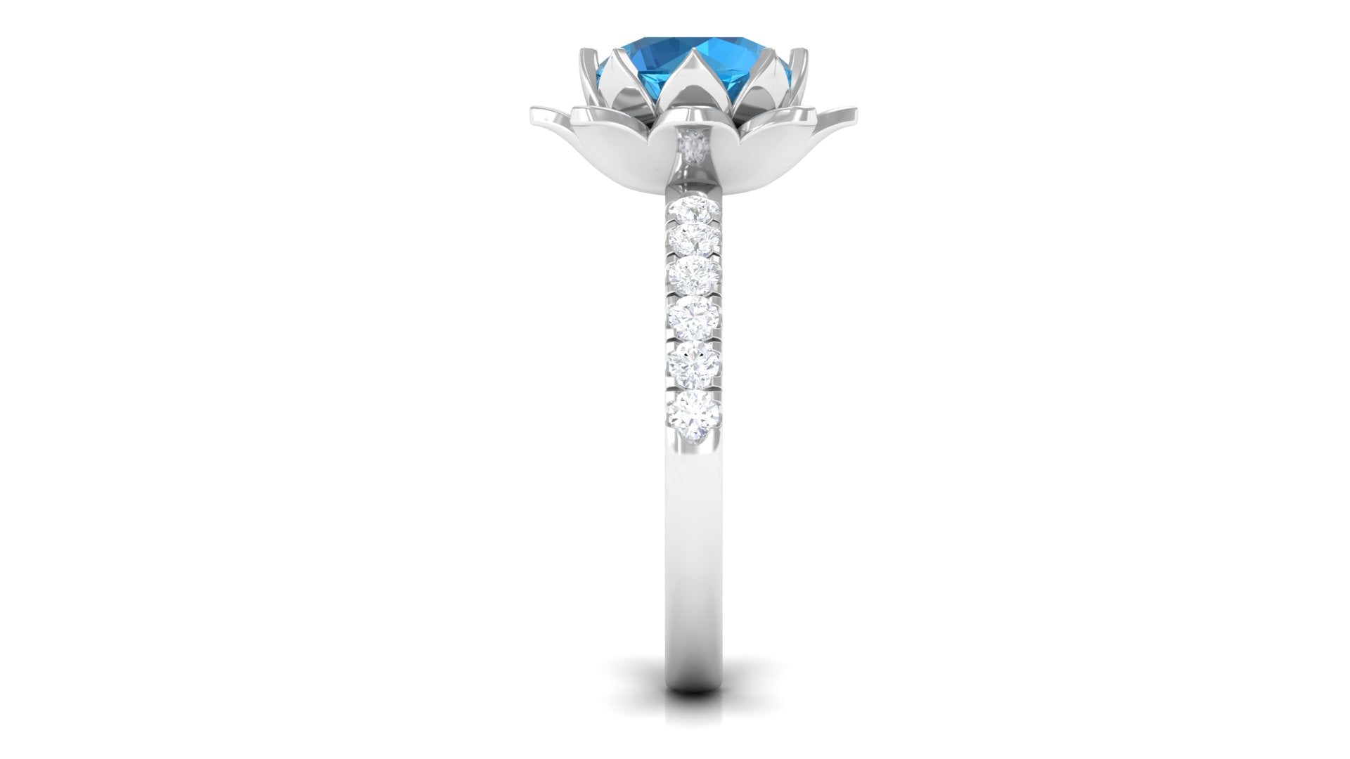 2.75 CT Swiss Blue Topaz Floral Ring with Moissanite Accent Swiss Blue Topaz - ( AAA ) - Quality - Rosec Jewels