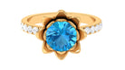 2.75 CT Swiss Blue Topaz Floral Ring with Moissanite Accent Swiss Blue Topaz - ( AAA ) - Quality - Rosec Jewels