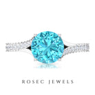 Split Shank Swiss Blue Topaz Solitaire Engagement Ring with Diamond Accent Swiss Blue Topaz - ( AAA ) - Quality - Rosec Jewels