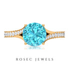 Split Shank Swiss Blue Topaz Solitaire Engagement Ring with Diamond Accent Swiss Blue Topaz - ( AAA ) - Quality - Rosec Jewels