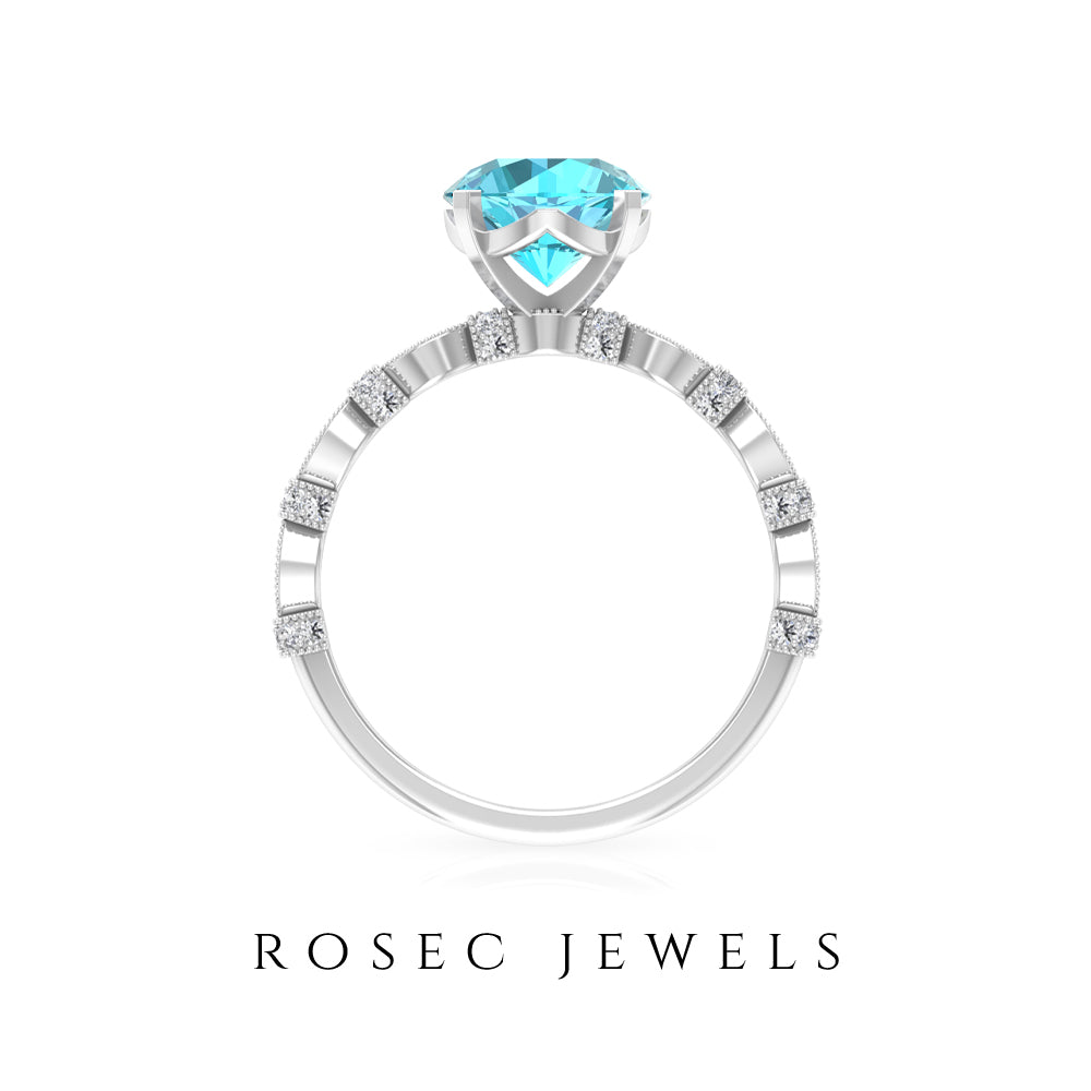 2.50 CT Solitaire Swiss Blue Topaz Engagement Ring with Diamond Swiss Blue Topaz - ( AAA ) - Quality - Rosec Jewels