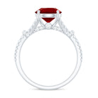 Created Ruby Solitaire Engagement Ring with Diamond in Split Shank Lab Created Ruby - ( AAAA ) - Quality - Rosec Jewels