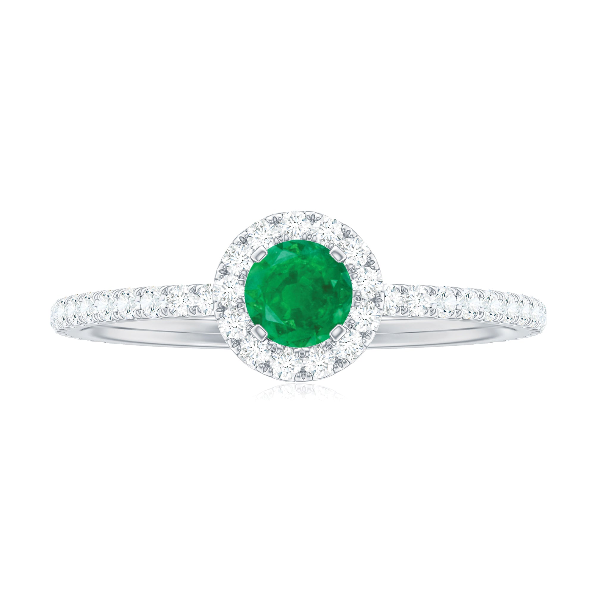 0.75 CT Emerald Solitaire Ring with Diamond Halo Emerald - ( AAA ) - Quality - Rosec Jewels