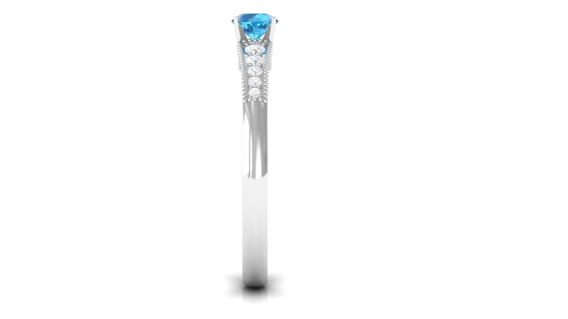 Swiss Blue Topaz Solitaire Ring with Diamond Side Stones Swiss Blue Topaz - ( AAA ) - Quality - Rosec Jewels