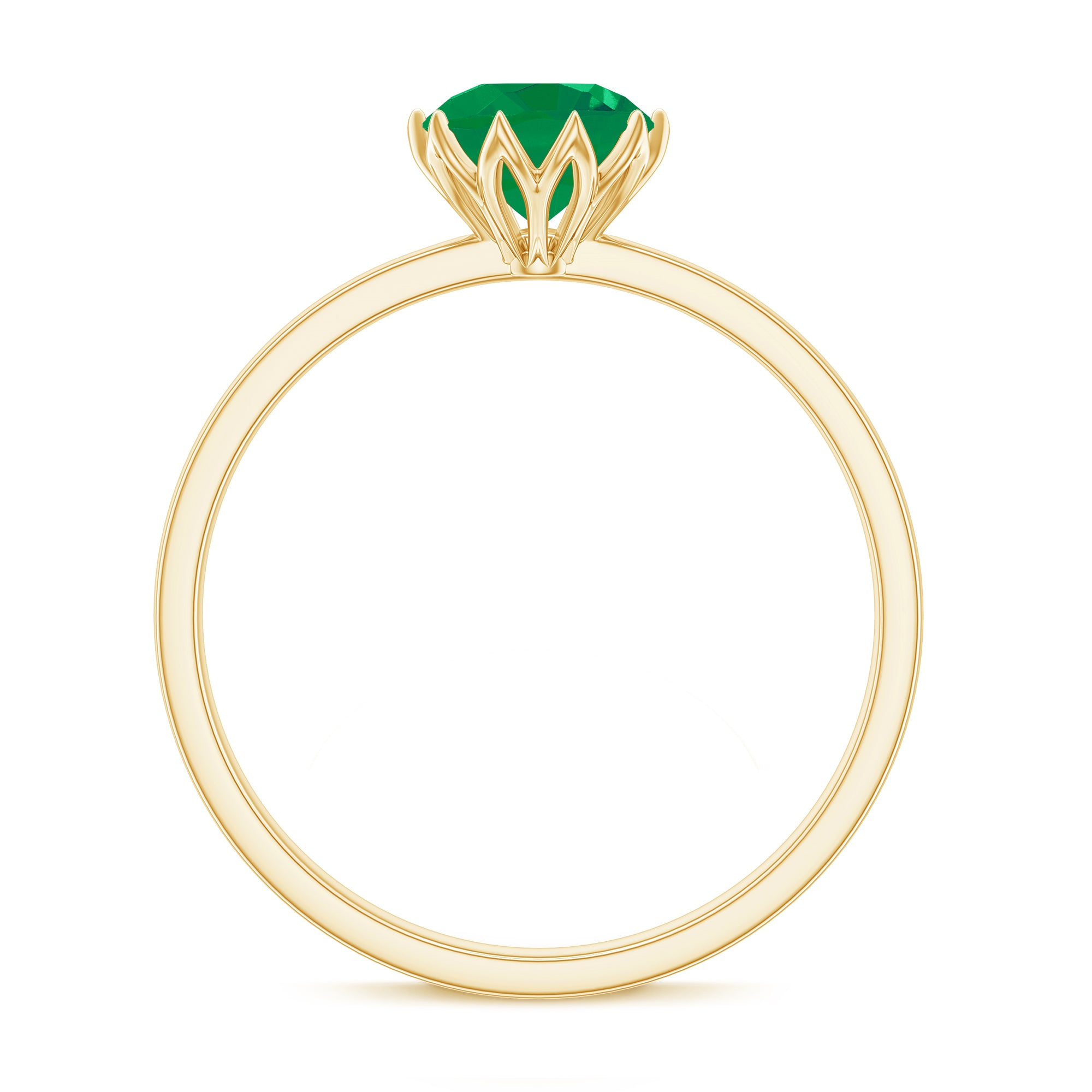 Green Emerald Solitaire Ring in Lotus Basket Setting Emerald - ( AAA ) - Quality - Rosec Jewels