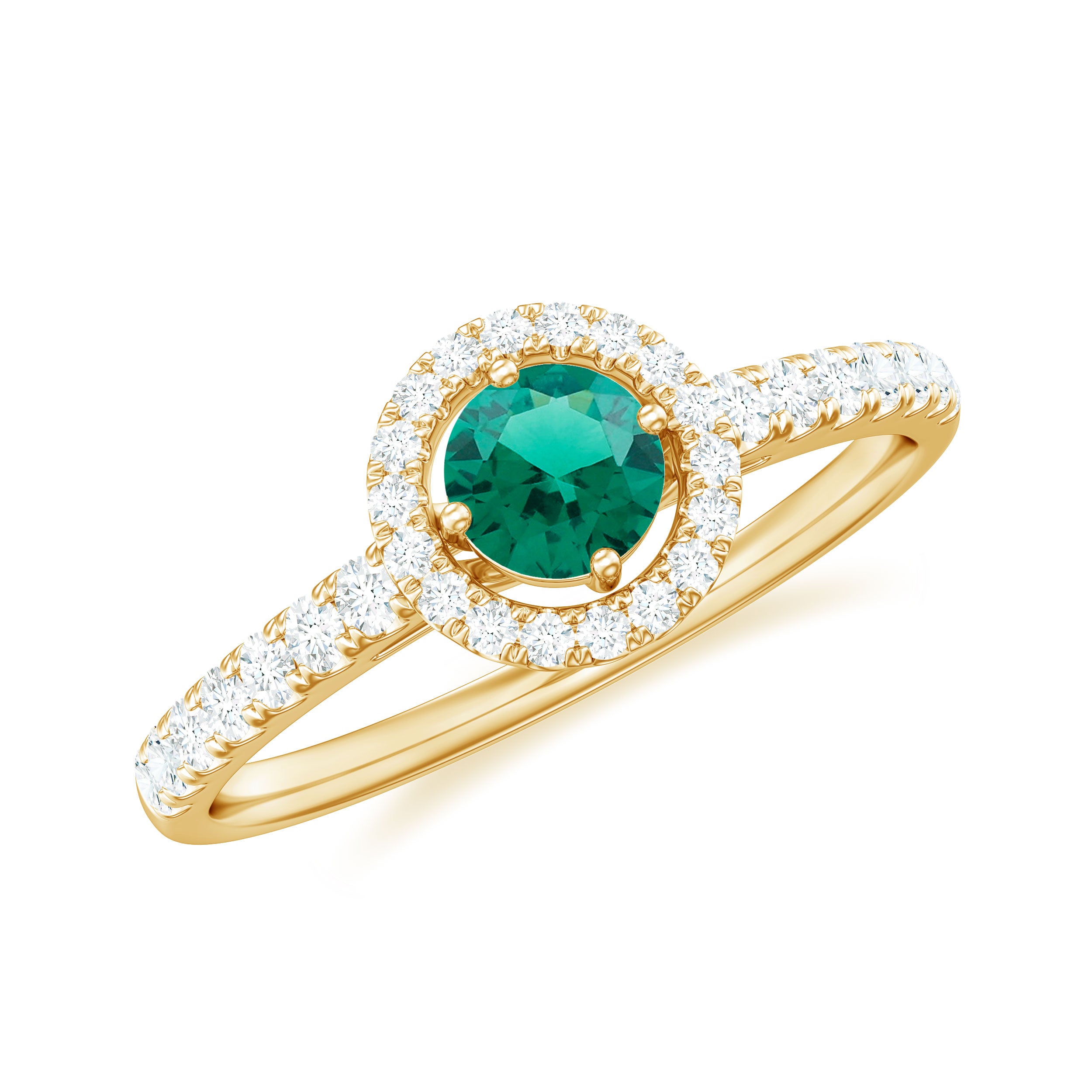 0.75 CT Created Emerald Engagement Ring with Diamond Halo Lab Created Emerald - ( AAAA ) - Quality - Rosec Jewels