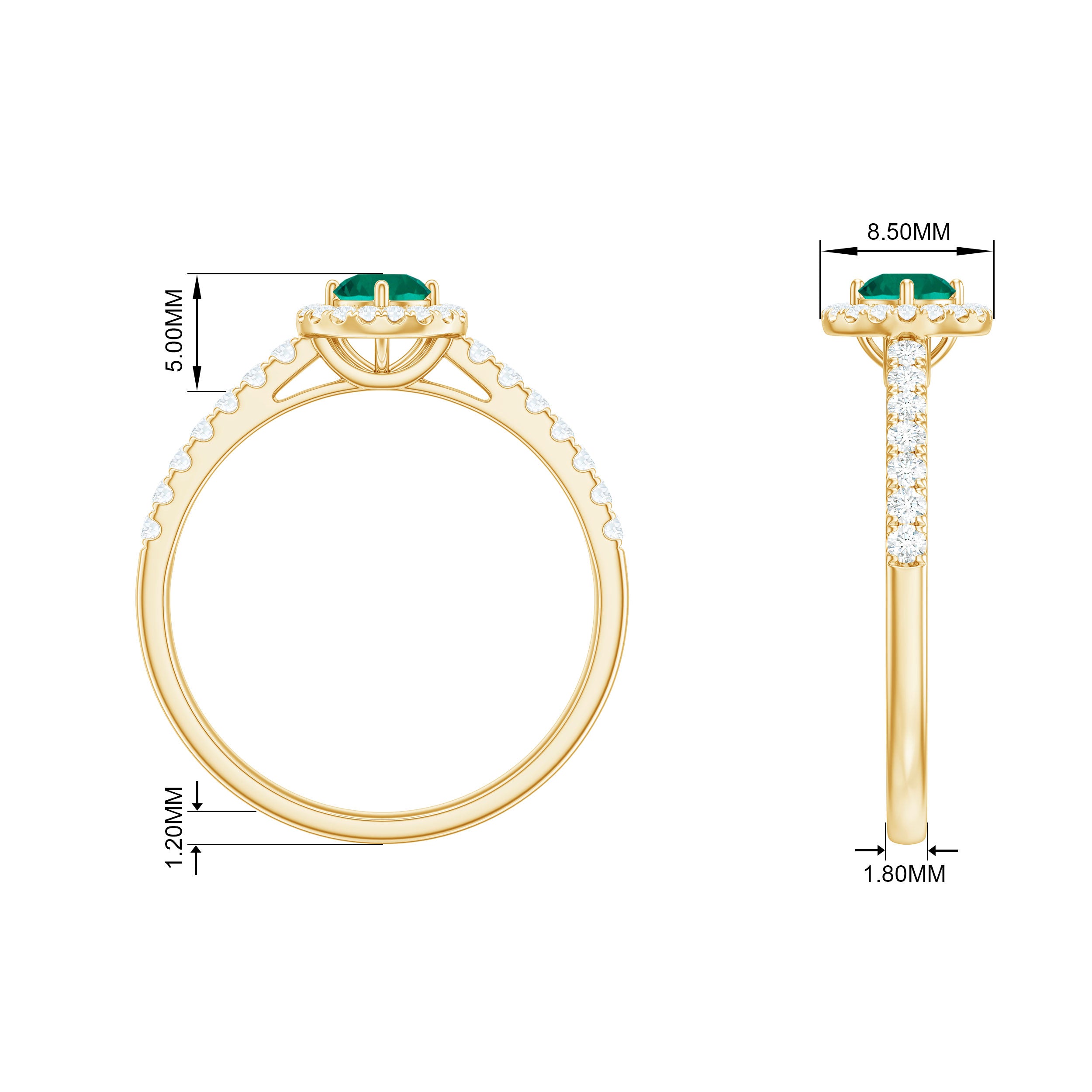 0.75 CT Created Emerald Engagement Ring with Diamond Halo Lab Created Emerald - ( AAAA ) - Quality - Rosec Jewels