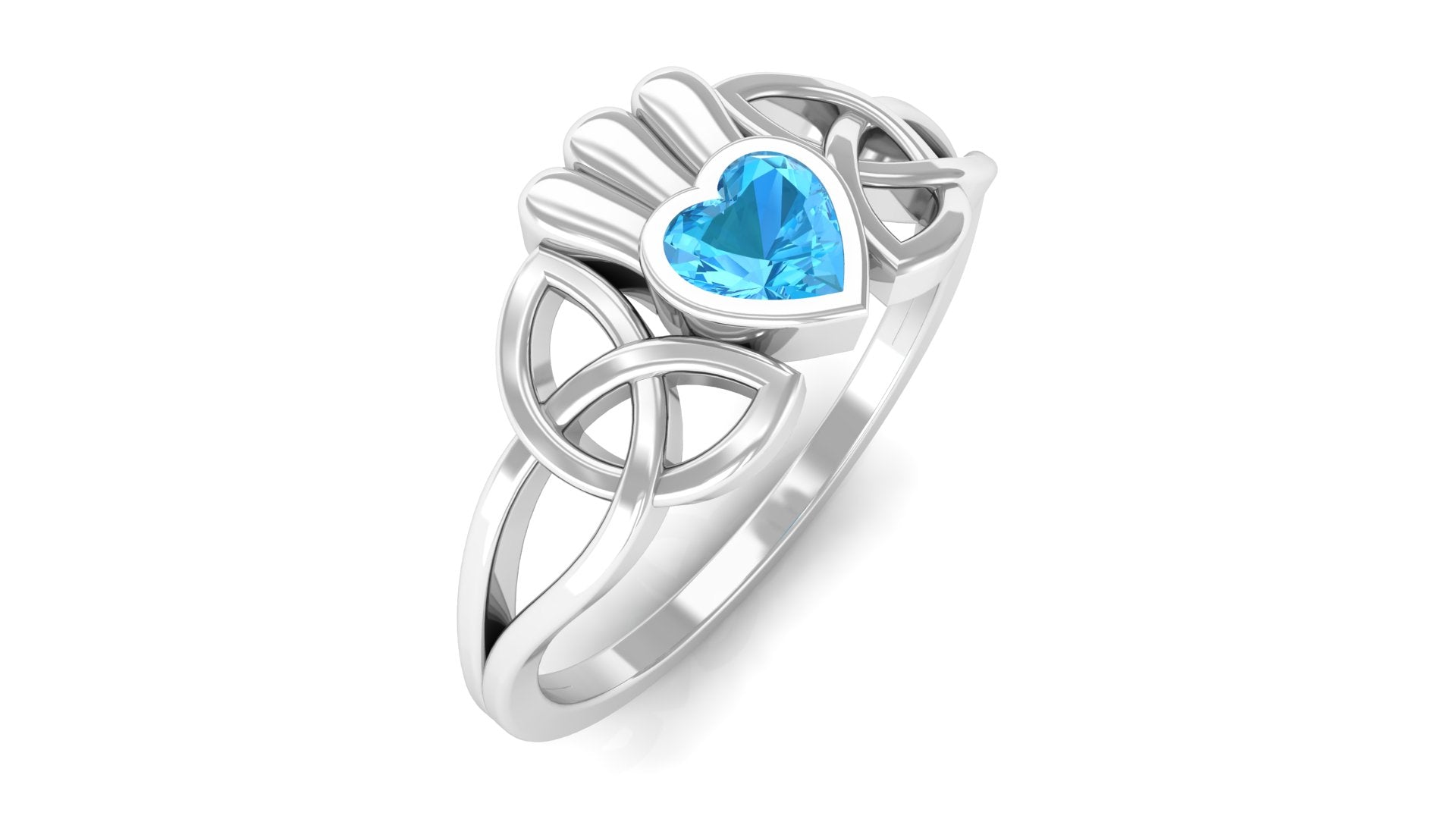 1/2 CT Heart Cut Swiss Blue Topaz Celtic Knot Promise Ring Swiss Blue Topaz - ( AAA ) - Quality - Rosec Jewels