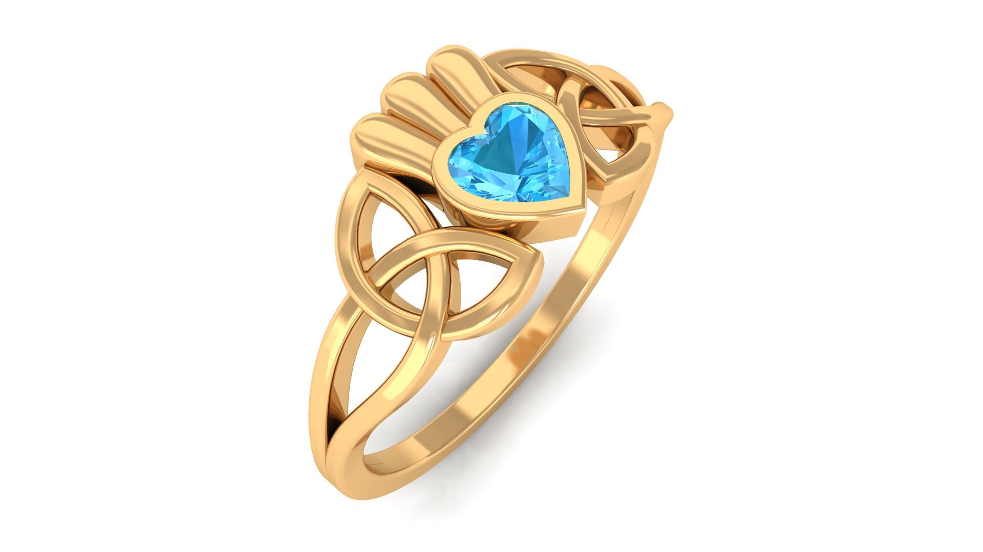 1/2 CT Heart Cut Swiss Blue Topaz Celtic Knot Promise Ring Swiss Blue Topaz - ( AAA ) - Quality - Rosec Jewels