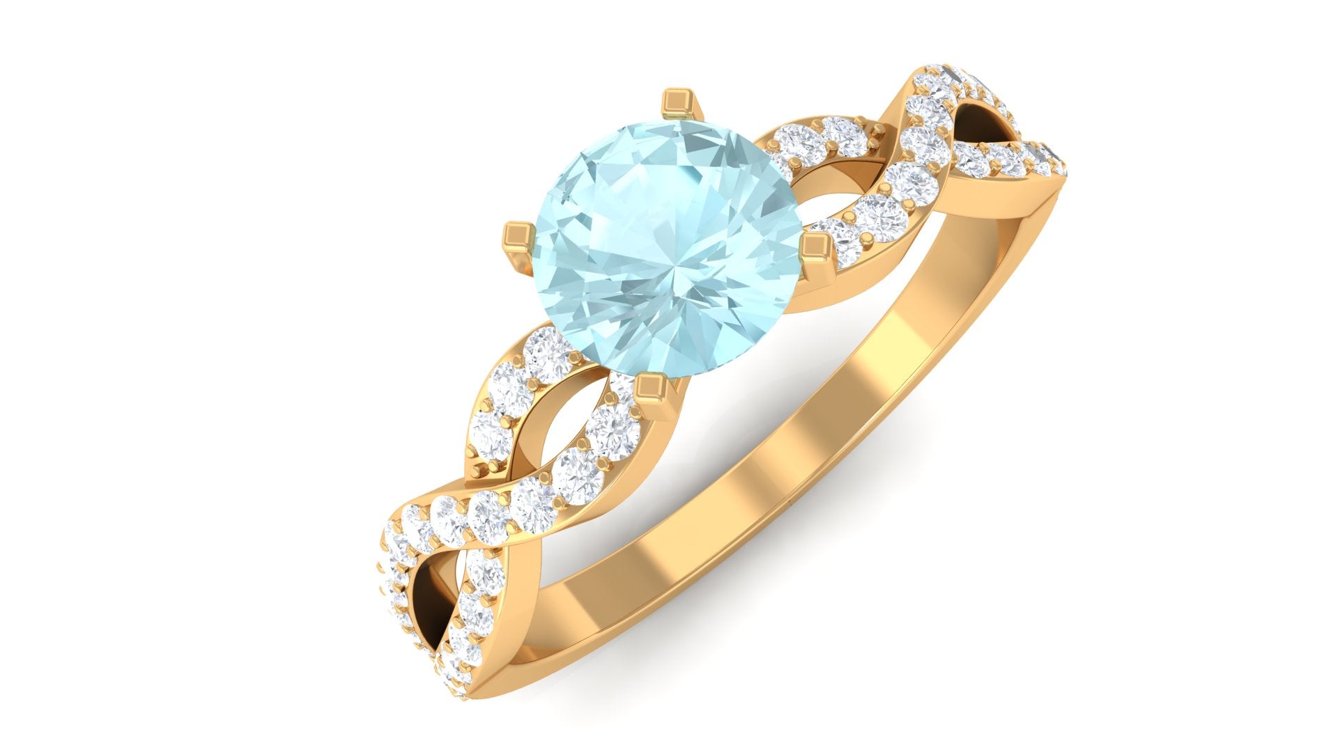 1 CT Round Shape Sky Blue Topaz and Diamond Criss Cross Ring Sky Blue Topaz - ( AAA ) - Quality - Rosec Jewels