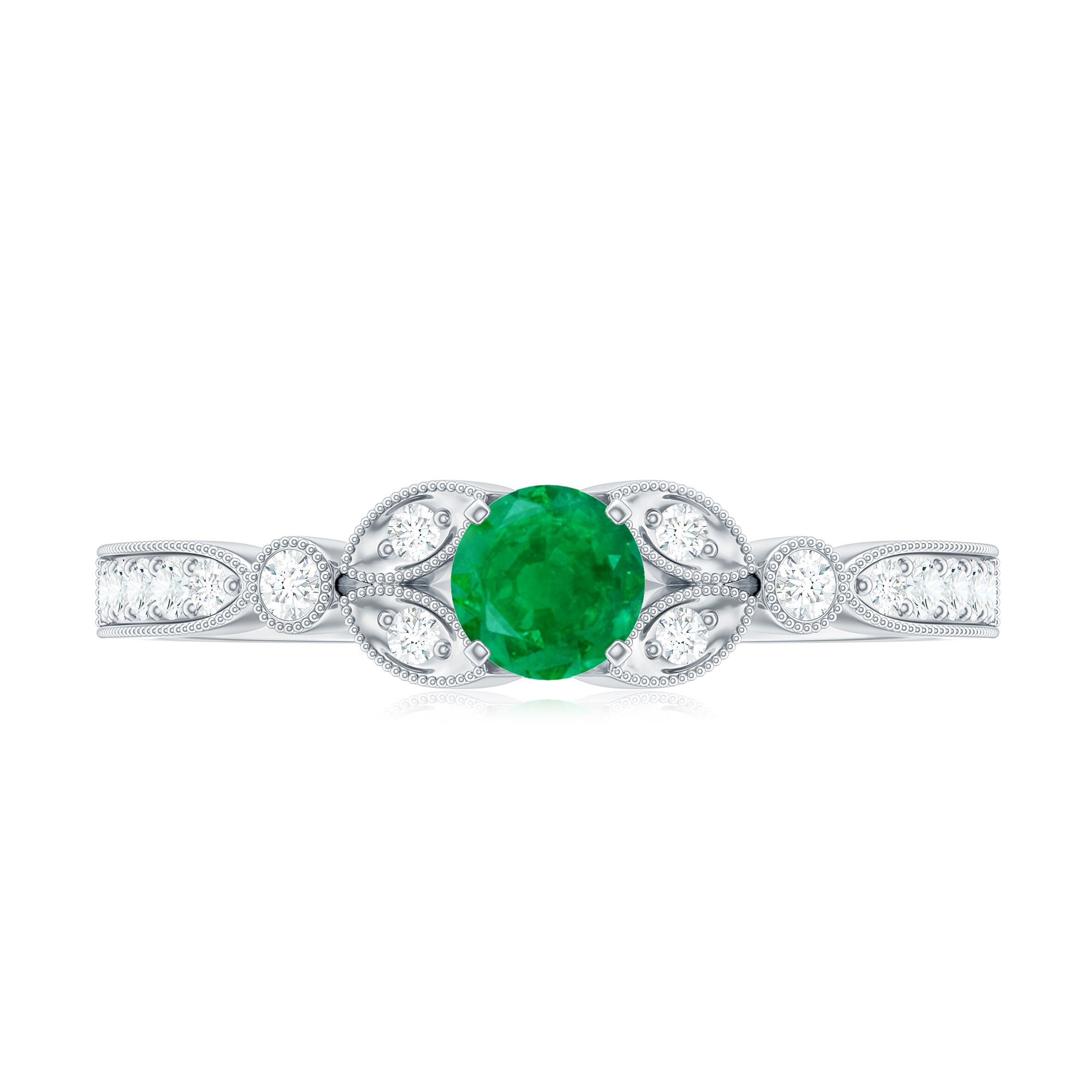 1/2 CT Vintage Inspired Emerald and Diamond Engagement Ring with Milgrain Details Emerald - ( AAA ) - Quality - Rosec Jewels