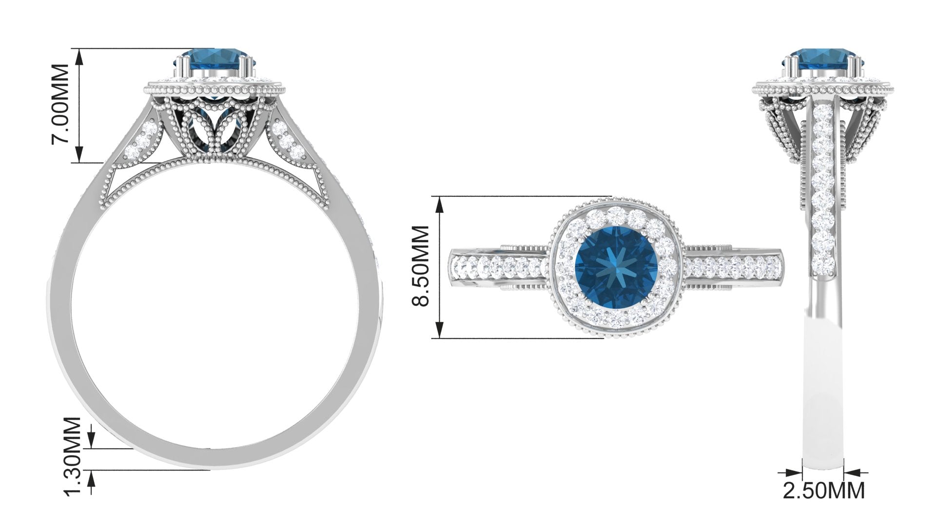 1 CT London Blue Topaz Solitaire with Diamond Vintage Ring London Blue Topaz - ( AAA ) - Quality - Rosec Jewels