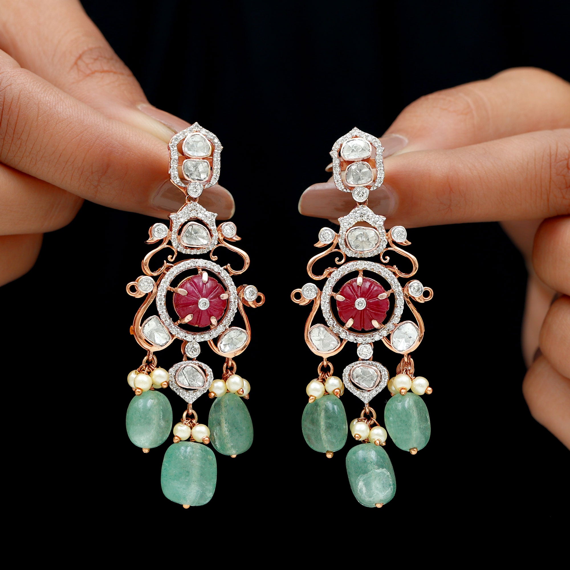 Indian Earrings/ Ruby Diamond cheapest Earrings/ Indian Jewelry/ Kundan Wedding/ Bridal Earrings/ Silver CZ Diamond/ Statement Earrings/ Victorian